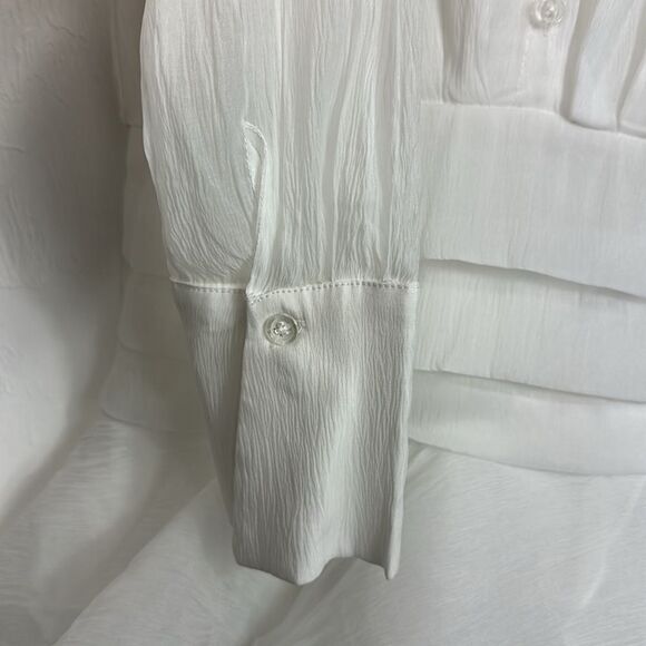 Anewsta White Long Sleeve Pleats Hip Band Mini Dress Size M - Picture 4 of 10